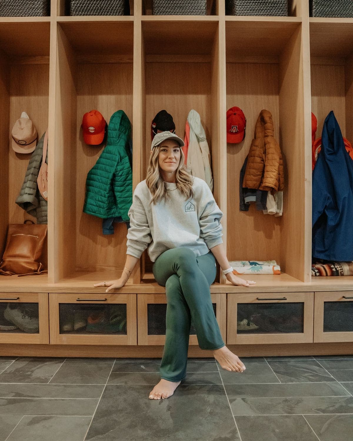 Sitting on the mudroom bench